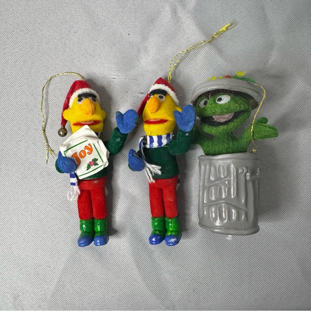 Vintage Sesame Street Holiday Ornaments 2 Bert and one Oscar the grouch